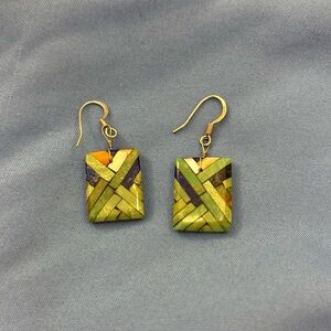 Joe Angie Reano (JAR) Mosaic Inlay Dangle Earrings Turquoise Lapis Shell